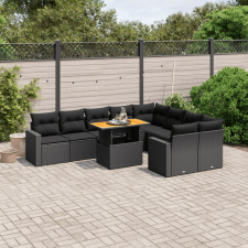 vidaXL 10 részes fekete polyrattan kerti ülőgarnitúra párnákkal kerti bútor