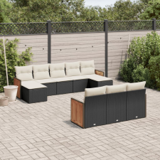 vidaXL 10 részes fekete polyrattan kerti ülőgarnitúra párnákkal kerti bútor