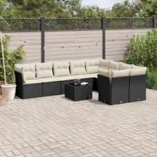 vidaXL 10 részes fekete polyrattan kerti ülőgarnitúra párnákkal kerti bútor
