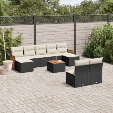 vidaXL 10 részes fekete polyrattan kerti ülőgarnitúra párnákkal kerti bútor