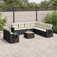 vidaXL 10 részes fekete polyrattan kerti ülőgarnitúra párnákkal kerti bútor