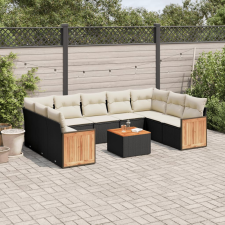 vidaXL 10 részes fekete polyrattan kerti ülőgarnitúra párnákkal kerti bútor