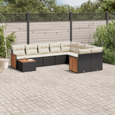 vidaXL 10 részes fekete polyrattan kerti ülőgarnitúra párnákkal kerti bútor
