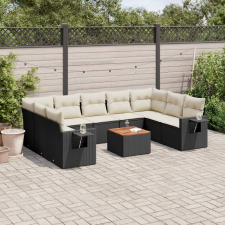 vidaXL 10 részes fekete polyrattan kerti ülőgarnitúra párnákkal kerti bútor