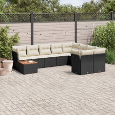 vidaXL 10 részes fekete polyrattan kerti ülőgarnitúra párnákkal kerti bútor