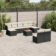 vidaXL 10 részes fekete polyrattan kerti ülőgarnitúra párnákkal kerti bútor