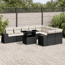 vidaXL 10 részes fekete polyrattan kerti ülőgarnitúra párnákkal kerti bútor
