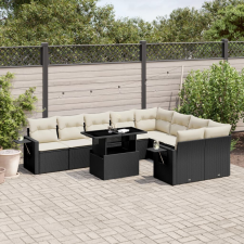 vidaXL 10 részes fekete polyrattan kerti ülőgarnitúra párnákkal kerti bútor