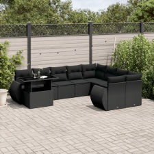 vidaXL 10 részes fekete polyrattan kerti ülőgarnitúra párnákkal kerti bútor