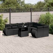 vidaXL 10 részes fekete polyrattan kerti ülőgarnitúra párnákkal kerti bútor
