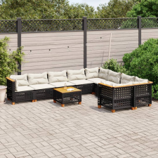 vidaXL 10 részes fekete polyrattan kerti ülőgarnitúra párnákkal kerti bútor