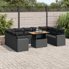 vidaXL 10 részes fekete polyrattan kerti ülőgarnitúra párnákkal kerti bútor