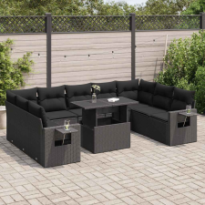 vidaXL 10 részes fekete polyrattan kerti ülőgarnitúra párnákkal kerti bútor