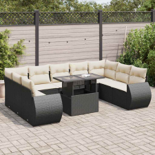 vidaXL 10 részes fekete polyrattan kerti ülőgarnitúra párnákkal kerti bútor