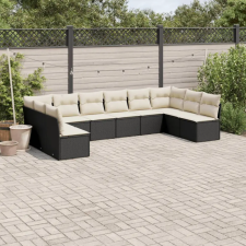 vidaXL 10 részes fekete polyrattan kerti ülőgarnitúra párnákkal kerti bútor