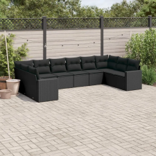 vidaXL 10 részes fekete polyrattan kerti ülőgarnitúra párnákkal kerti bútor