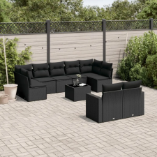 vidaXL 10 részes fekete polyrattan kerti ülőgarnitúra párnákkal kerti bútor