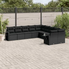 vidaXL 10 részes fekete polyrattan kerti ülőgarnitúra párnákkal kerti bútor