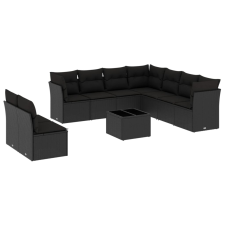 vidaXL 10 részes fekete polyrattan kerti ülőgarnitúra párnákkal (3217845) kerti bútor