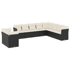 vidaXL 10 részes fekete polyrattan kerti ülőgarnitúra párnákkal (3217856) kerti bútor