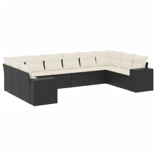 vidaXL 10 részes fekete polyrattan kerti ülőgarnitúra párnákkal (3223065) kerti bútor