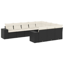 vidaXL 10 részes fekete polyrattan kerti ülőgarnitúra párnákkal (3223085) kerti bútor