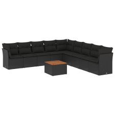 vidaXL 10 részes fekete polyrattan kerti ülőgarnitúra párnákkal (3223689) kerti bútor