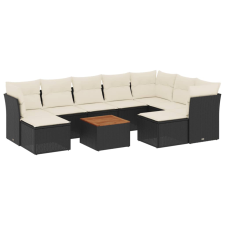 vidaXL 10 részes fekete polyrattan kerti ülőgarnitúra párnákkal (3223963) kerti bútor