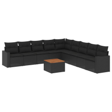 vidaXL 10 részes fekete polyrattan kerti ülőgarnitúra párnákkal (3224165) kerti bútor