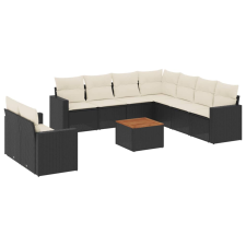 vidaXL 10 részes fekete polyrattan kerti ülőgarnitúra párnákkal (3224187) kerti bútor