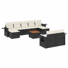 vidaXL 10 részes fekete polyrattan kerti ülőgarnitúra párnákkal (3224775) kerti bútor