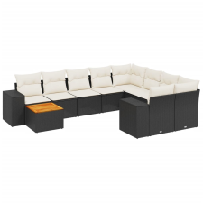 vidaXL 10 részes fekete polyrattan kerti ülőgarnitúra párnákkal (3225608) kerti bútor