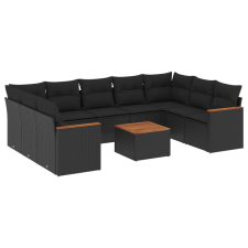 vidaXL 10 részes fekete polyrattan kerti ülőgarnitúra párnákkal (3226279) kerti bútor