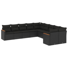 vidaXL 10 részes fekete polyrattan kerti ülőgarnitúra párnákkal (3226349) kerti bútor