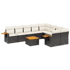 vidaXL 10 részes fekete polyrattan kerti ülőgarnitúra párnákkal (3227148) kerti bútor