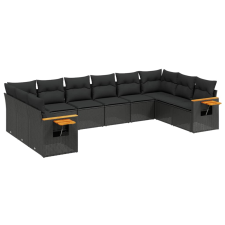 vidaXL 10 részes fekete polyrattan kerti ülőgarnitúra párnákkal (3227161) kerti bútor