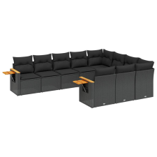 vidaXL 10 részes fekete polyrattan kerti ülőgarnitúra párnákkal (3227175) kerti bútor