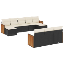vidaXL 10 részes fekete polyrattan kerti ülőgarnitúra párnákkal (3228093) kerti bútor