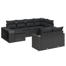 vidaXL 10 részes fekete polyrattan kerti ülőgarnitúra párnákkal (3228895) kerti bútor