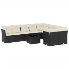vidaXL 10 részes fekete polyrattan kerti ülőgarnitúra párnákkal (3250015) kerti bútor
