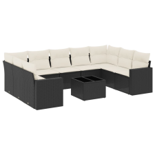 vidaXL 10 részes fekete polyrattan kerti ülőgarnitúra párnákkal (3251743) kerti bútor