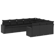 vidaXL 10 részes fekete polyrattan kerti ülőgarnitúra párnákkal (3251822) kerti bútor