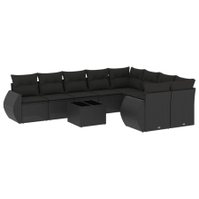 vidaXL 10 részes fekete polyrattan kerti ülőgarnitúra párnákkal (3254182) kerti bútor