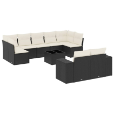 vidaXL 10 részes fekete polyrattan kerti ülőgarnitúra párnákkal (3255363) kerti bútor