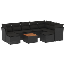 vidaXL 10 részes fekete polyrattan kerti ülőgarnitúra párnákkal (3256293) kerti bútor