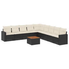 vidaXL 10 részes fekete polyrattan kerti ülőgarnitúra párnákkal (3256497) kerti bútor