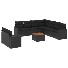 vidaXL 10 részes fekete polyrattan kerti ülőgarnitúra párnákkal (3256517) kerti bútor