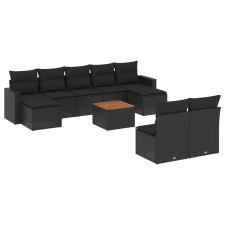 vidaXL 10 részes fekete polyrattan kerti ülőgarnitúra párnákkal (3256650) kerti bútor