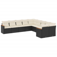 vidaXL 10 részes fekete polyrattan kerti ülőgarnitúra párnákkal (3258752) kerti bútor