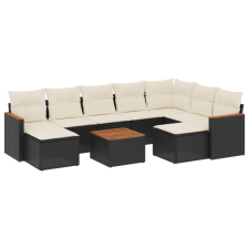 vidaXL 10 részes fekete polyrattan kerti ülőgarnitúra párnákkal (3258948) kerti bútor
